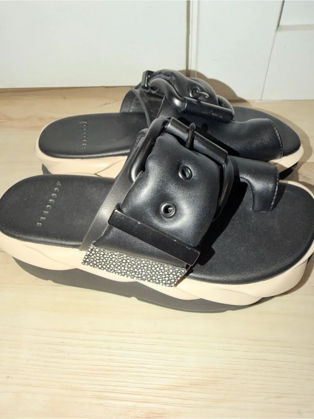4CCCCEES Melllow Glow Oreo Platform Leather Sandals, Sz 38